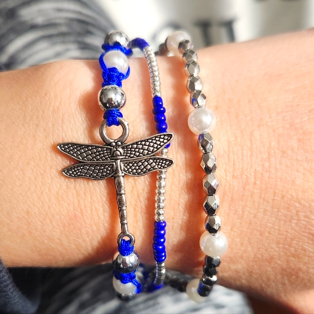 Beautiful Blue Nylon Beaded Dragonfly Bracelet